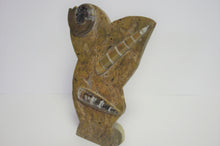 Charger l&#39;image dans la galerie, &lt;transcy&gt;Fossile d’orthocère et d’ammonite sur présentoir&lt;/transcy&gt;
